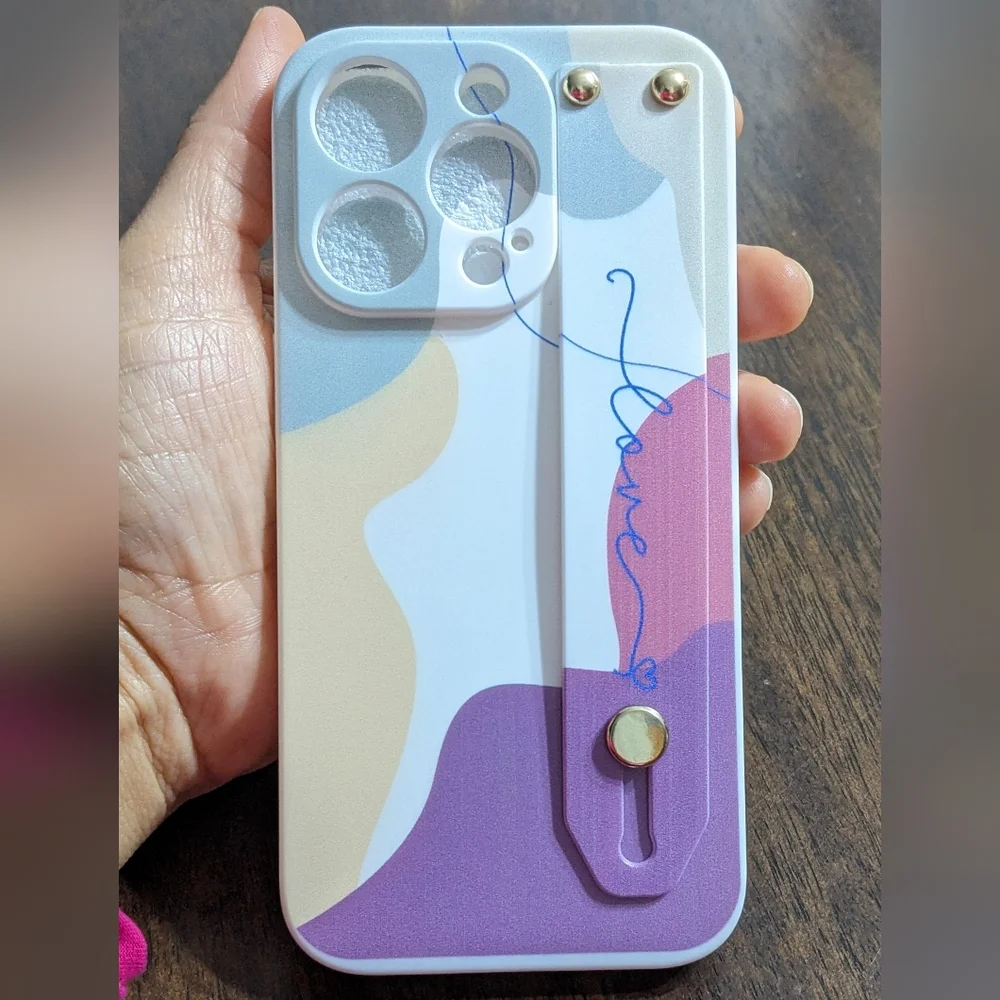 NEW IPhone 14 Pro Color Block Phone Case With Wrist Strap Kickstand